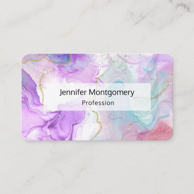 Purple, Green, Pink Flowing Colours Elegant Business Card (Front)