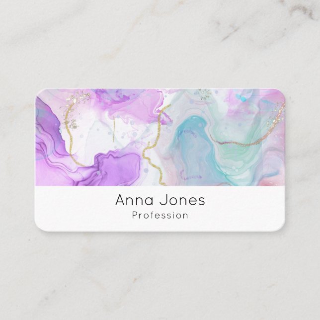 Purple, Green, Pink Flowing Colours Elegant Business Card (Front)