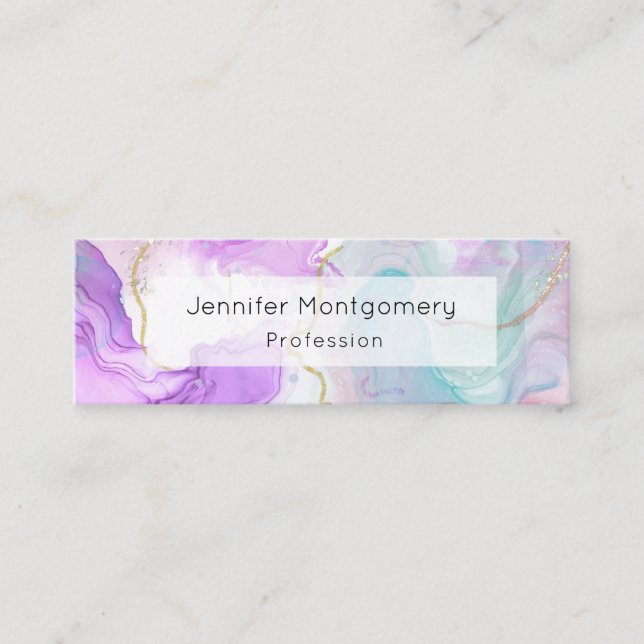 Purple, Green, Pink Flowing Colours Elegant Mini Business Card (Front)