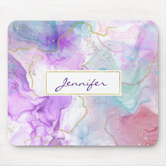 Purple, Green, Pink Flowing Colours Elegant Mouse Pad (Front)