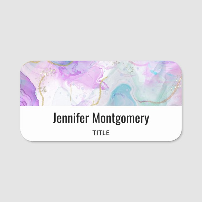 Purple, Green, Pink Flowing Colours Elegant Name Tag (Front)