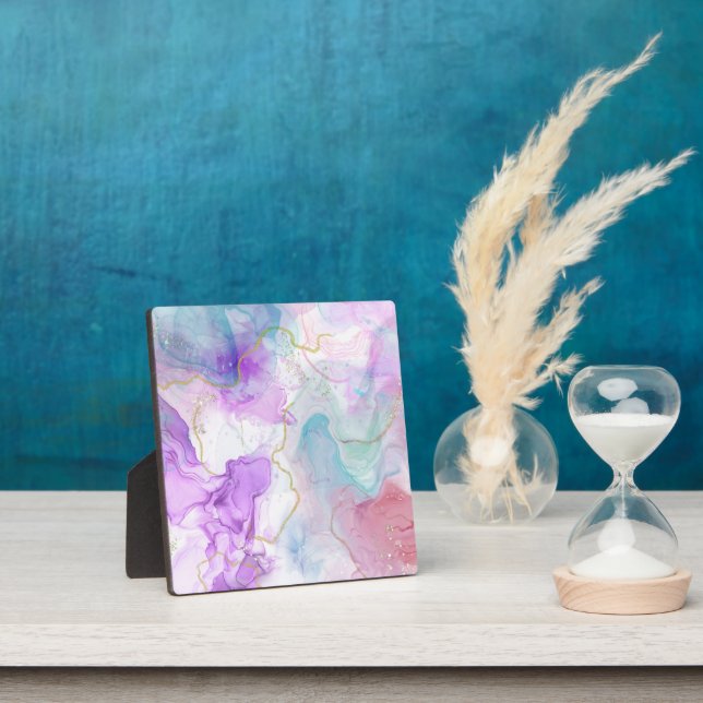 Purple, Green, Pink Flowing Colours Elegant Plaque (Insitu)