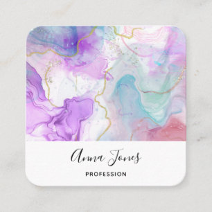 Purple, Green, Pink Flowing Colours Elegant Square Business Card
