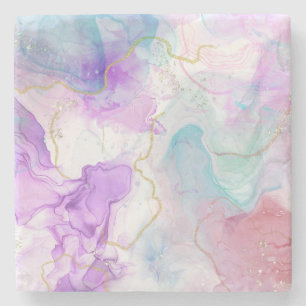 Purple, Green, Pink Flowing Colours Elegant Stone Coaster