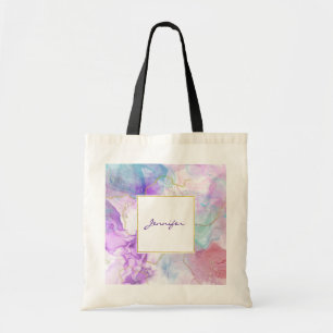 Purple, Green, Pink Flowing Colours Elegant Tote Bag