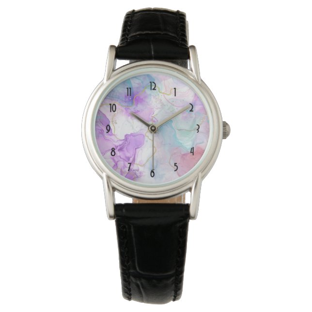 Purple, Green, Pink Flowing Colours Elegant Watch (Front)