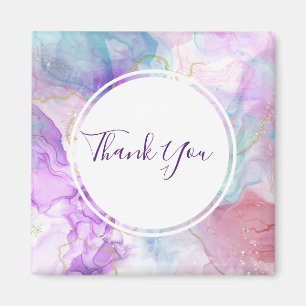 Purple, Green, Pink Flowing Colours Thank You Magnet