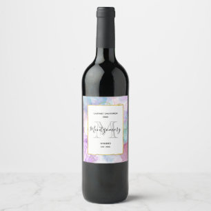 Purple, Green, Pink Flowing Colours Wine Making Label