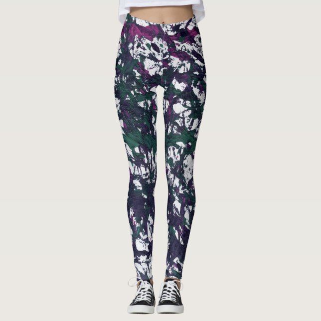 Purple, Green, Pink Marble Artwork Leggings (Front)