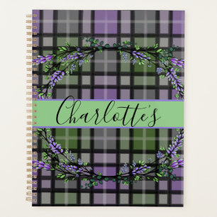 Purple green plaid lavender  planner