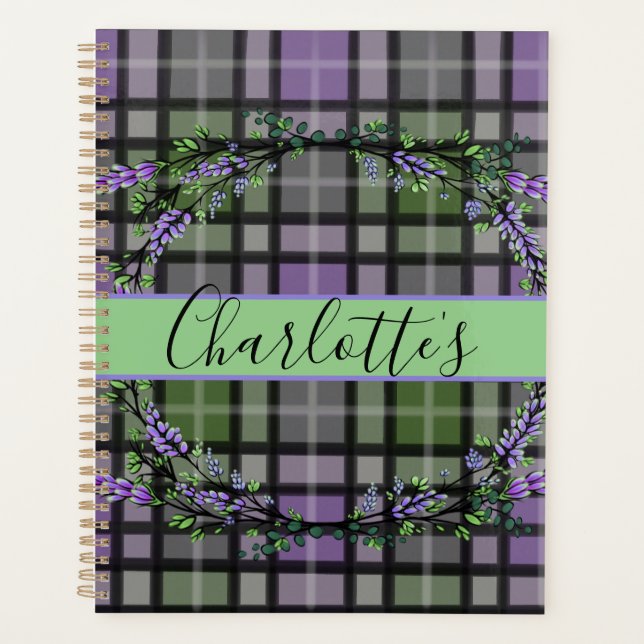 Purple green plaid lavender  planner (Front)