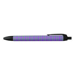 Purple Green Plaid Pattern Black Ink Pen