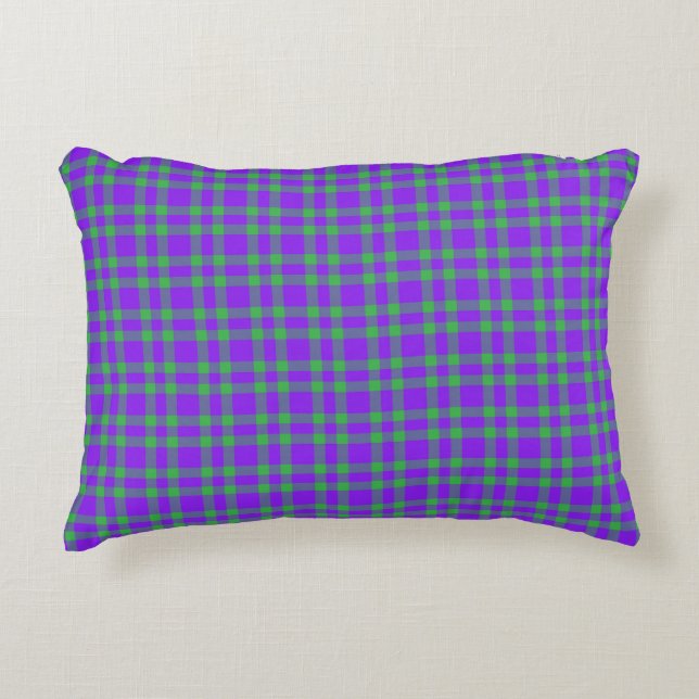 Purple Green Plaid Pattern Decorative Cushion (Front)