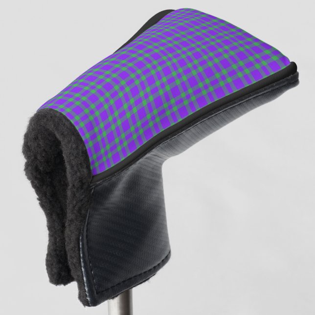 Purple Green Plaid Pattern Golf Head Cover (3/4 Front)