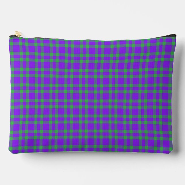 Purple Green Plaid Pattern Large Accessory Pouch (Front)