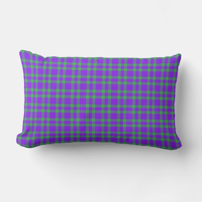 Purple Green Plaid Pattern Lumbar Cushion (Front)