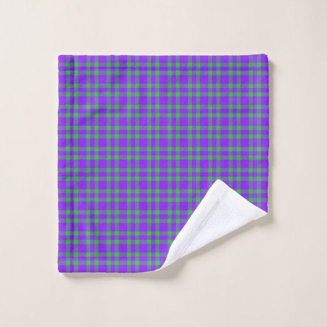 Purple Green Plaid Pattern Wash Cloth (Wash Cloth)