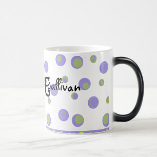 Purple Green Polka Dots Monogrammed Magic Mug