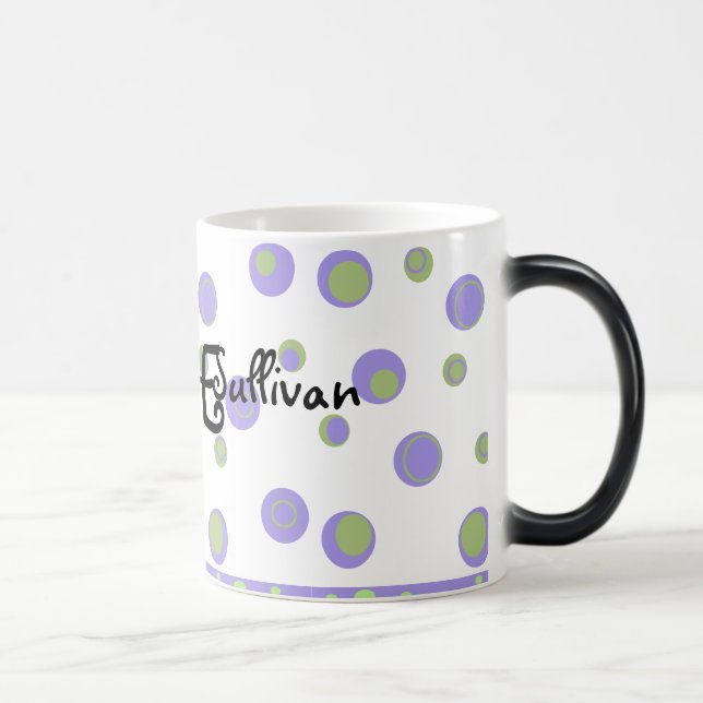 Purple Green Polka Dots Monogrammed Magic Mug (Right)