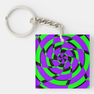 Purple Green Psychedelic Swirl Modern Art Key Ring