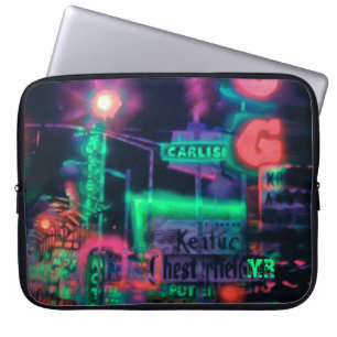 Purple Green Red Abstract Neon Lights Monogram Laptop Sleeve