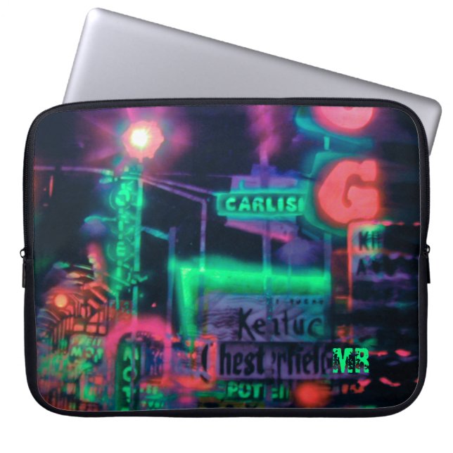 Purple Green Red Abstract Neon Lights Monogram Laptop Sleeve (Front)