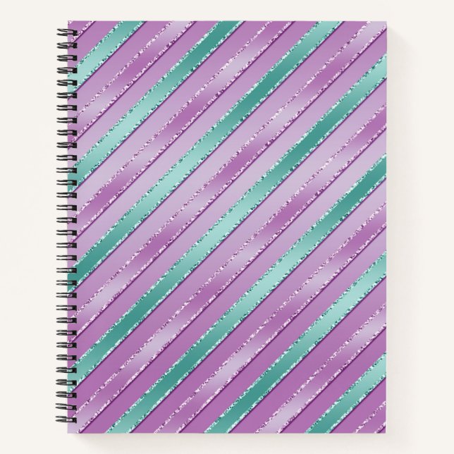 PURPLE & GREEN RIBBON LOOK PATTERNS NOTEBOOK (Front)