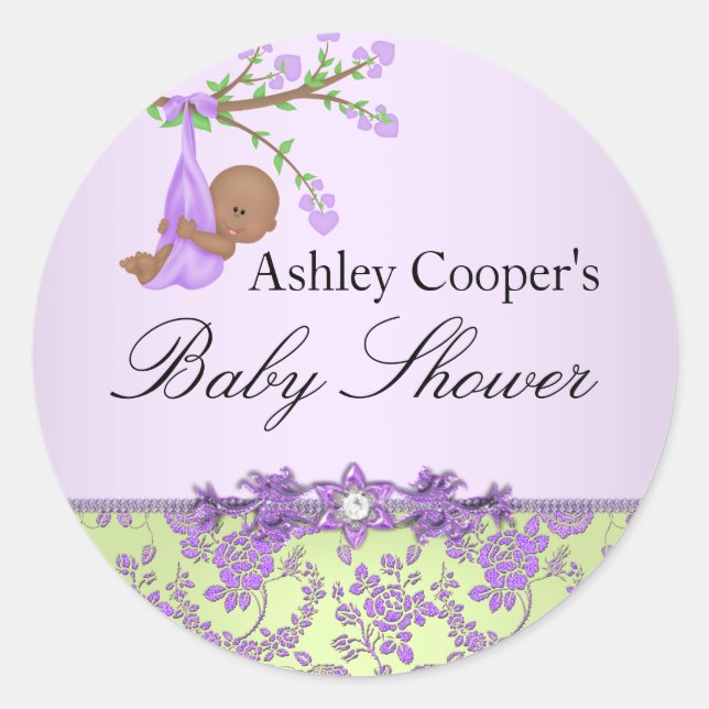 Purple & Green Rose Garden Baby Shower Sticker (Front)