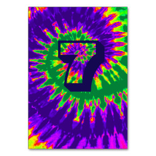 Purple & Green Spiral Tie Dye Wedding Table Seven Number