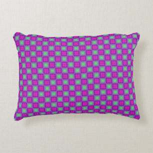 Purple Green Square Pattern Boho Decorative Cushion