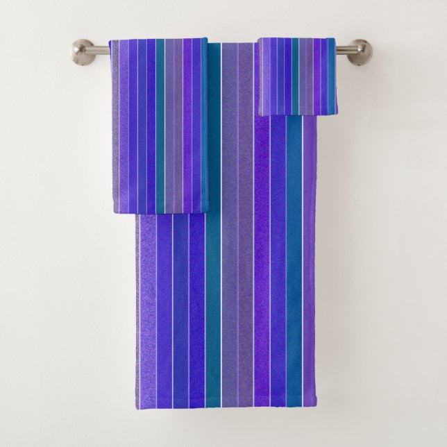 Purple Green Stripe Bath Towel Set (Insitu)