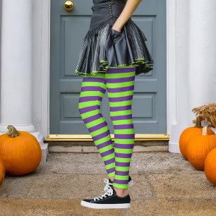 Purple & Green Stripe Wicked Witch Halloween Leggings