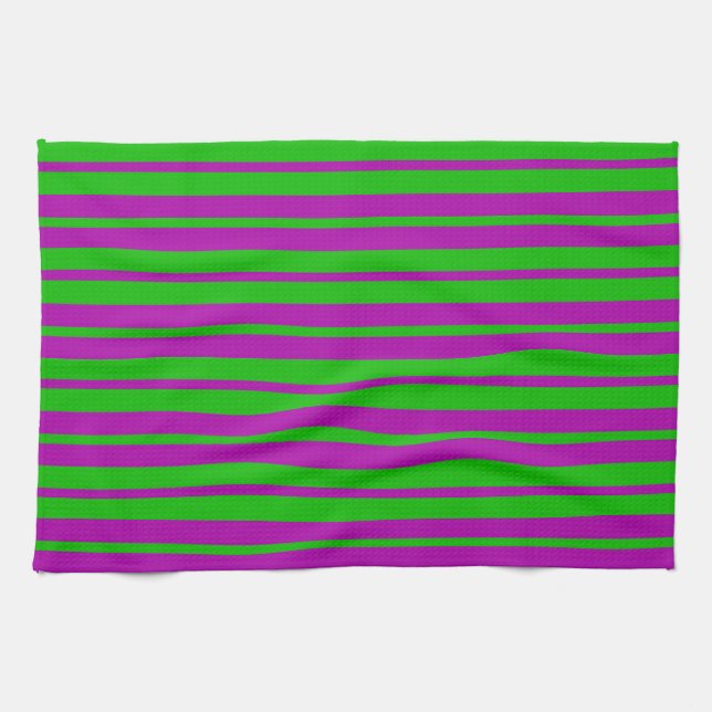 Purple Green Stylish Stripes Pattern Design  Tea Towel (Horizontal)