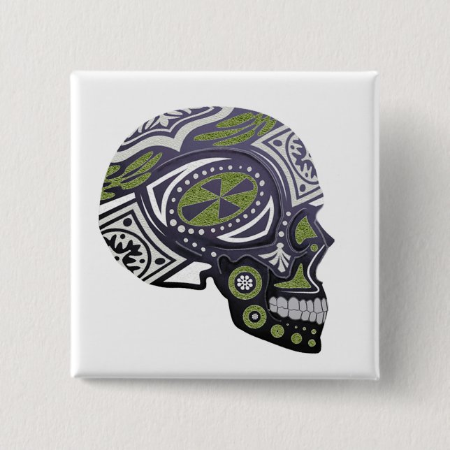 Purple Green Sugar Skull Skeleton 15 Cm Square Badge (Front)