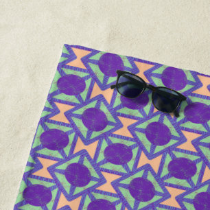 purple green tan geometric textured circle pattern beach towel