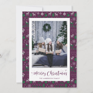 Purple Green Ugly Sweater Photo Christmas Cards