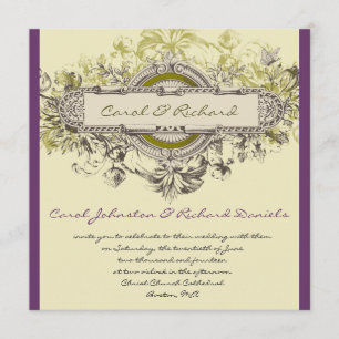 Purple Green Vintage Floral Wedding Invitation