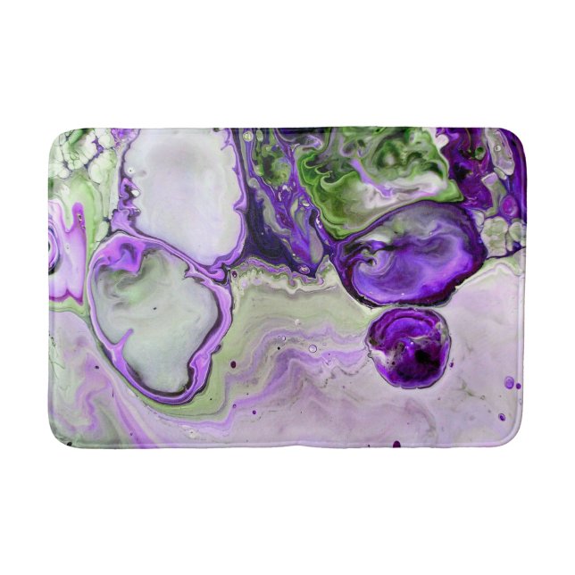 Purple Green Violet Marble Fluid Art Abstract Bath Mat (Front)