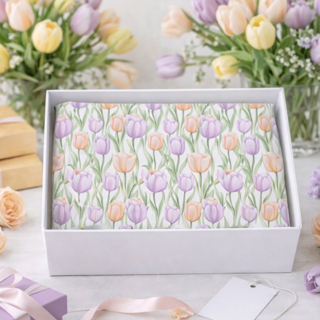 Purple Green Watercolor Floral Tulip Pattern  Tissue Paper (Creator Uploaded)