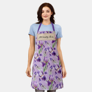 Purple Green Watercolor Flower Custom Name Apron