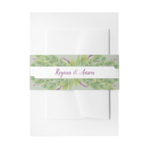 Purple & Green Watercolor Leaves - Belly Band Invitation Belly Band