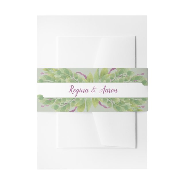 Purple & Green Watercolor Leaves - Belly Band Invitation Belly Band (Front Example)