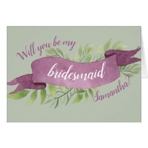 Purple & Green Watercolor Leaves Bridesmaid