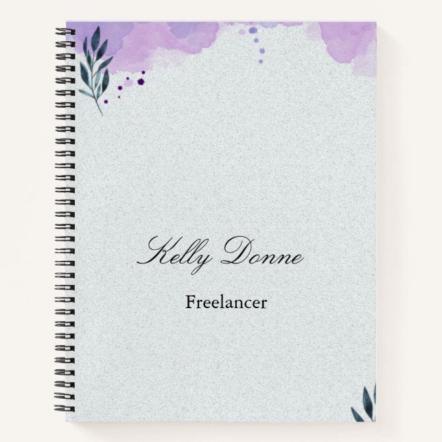 Purple green watercolor leaves notebook (Front)