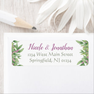 Purple & Green Watercolor Leaves - Return Address