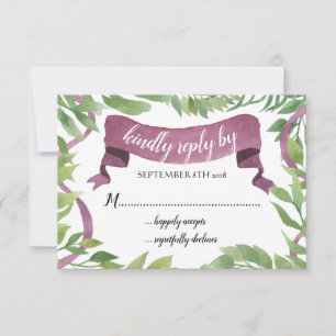 Purple & Green Watercolor Leaves - RSVP Card