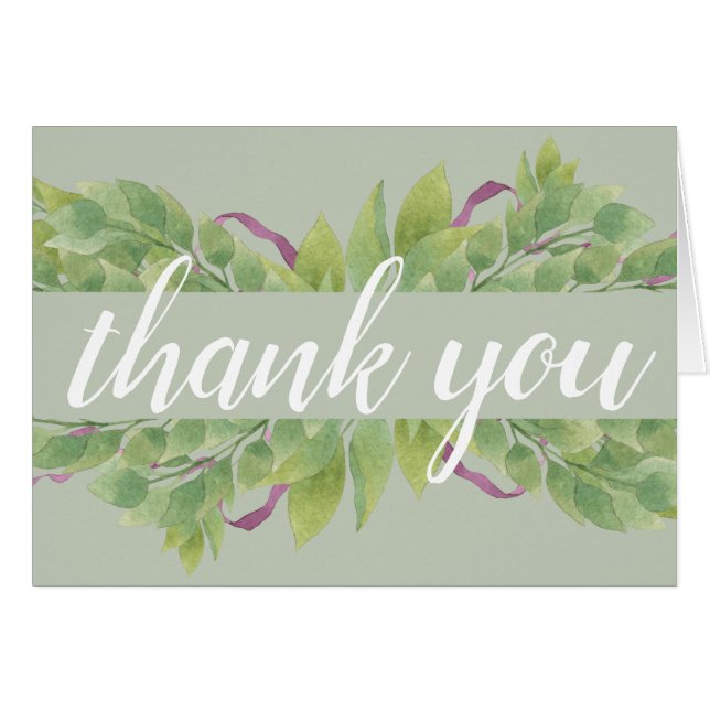 Purple & Green Watercolor Leaves Thank you (Front Horizontal)