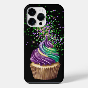 PURPLE & GREEN WATERCOLOR MARDI GRAS CUPCAKE iPhone 14 PRO MAX CASE