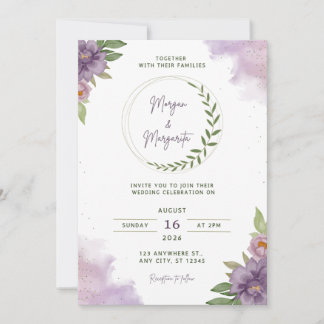Purple & Green Watercolor Wedding Invitation