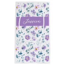 Purple Green Watercolor Wildflower Monogram Name
